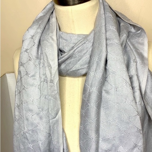 Nine West | Gray Patterned Fringed Long Scarf | Wrap Unisex Winter Accessory NWT - Picture 4 of 7